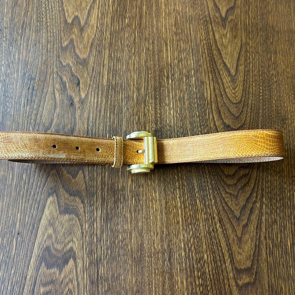 Vintage Lizard-Embossed Leather Belt w/ Brass Box-Frame Buckle - Made in Uruguay - Picture 1 of 5